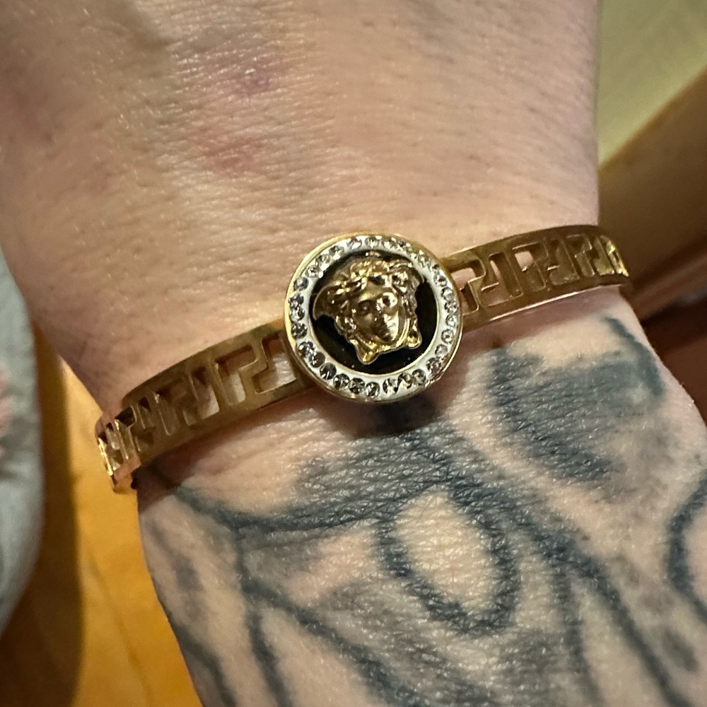 Medusa Greek key opening cuff bracelet